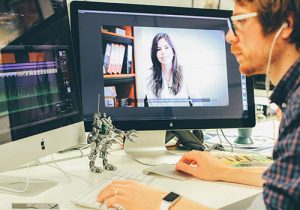 YouTube video editing in a professional marketing production workspace