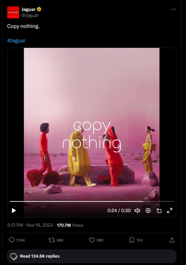 Corporate social media disaster – Jaguar Copy Nothing rebrand tweet