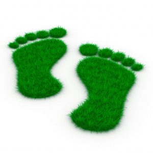 Green footprints illustrating carbon footprint