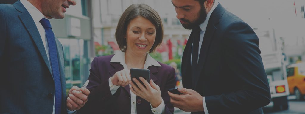Professionals using a mobile phone