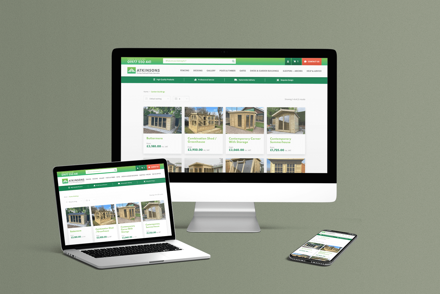 preview of atkinsons fencing product category page on desktop laptop and mobile screens