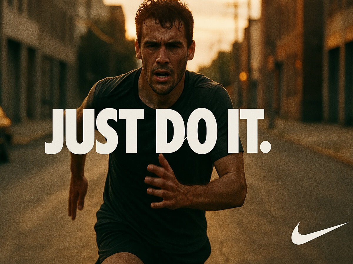 Nike advertising image showing a male runner in motion with the slogan Just Do It and the Nike logo.