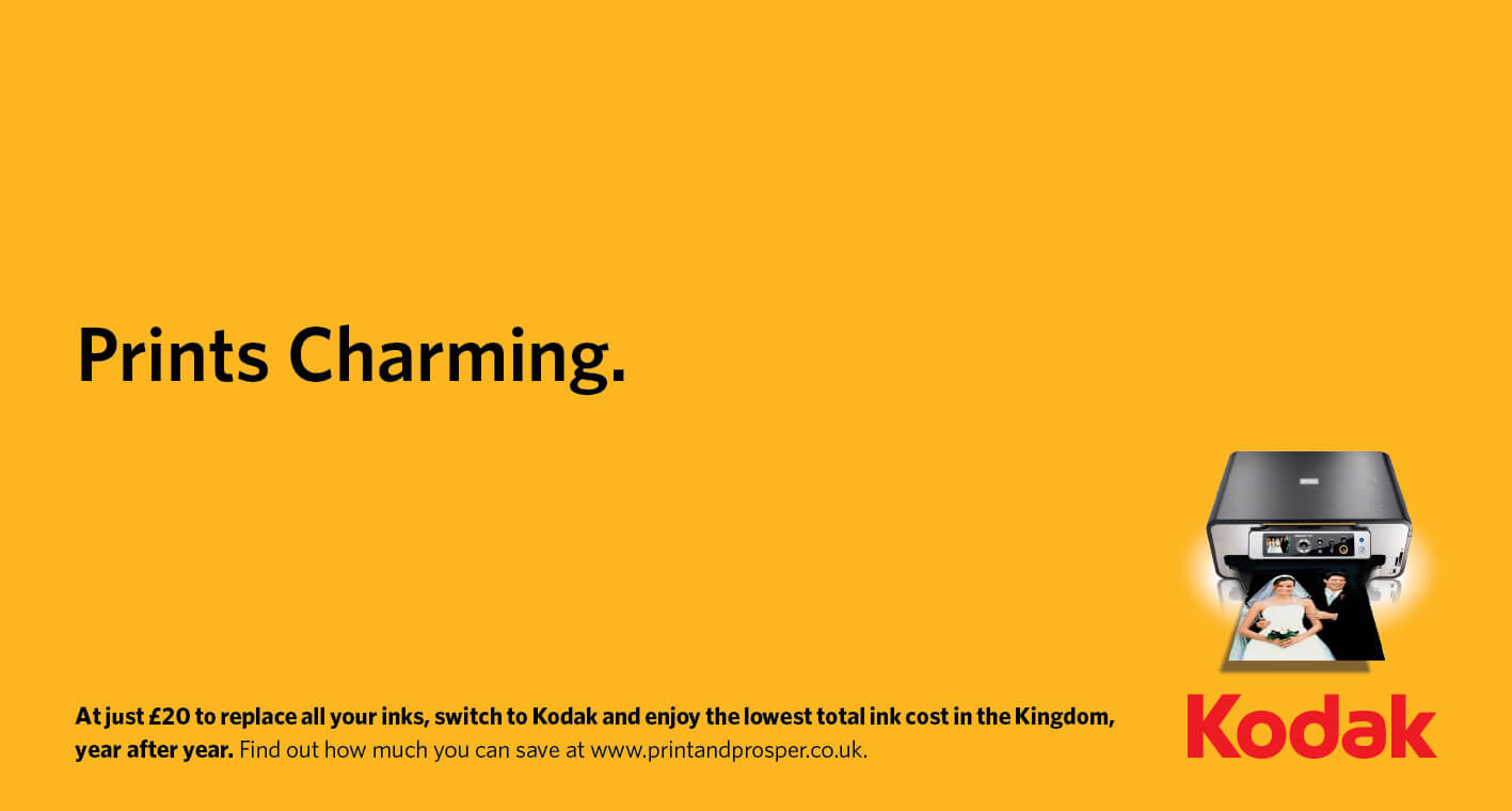 When marketing goes wrong Kodak printer advert showing a printed wedding photo on a yellow background.