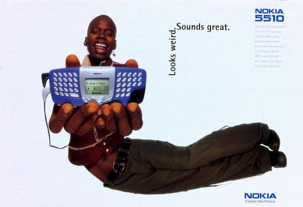 When marketing goes wrong Nokia 5510 advert showing oversized phone held forward by a person.