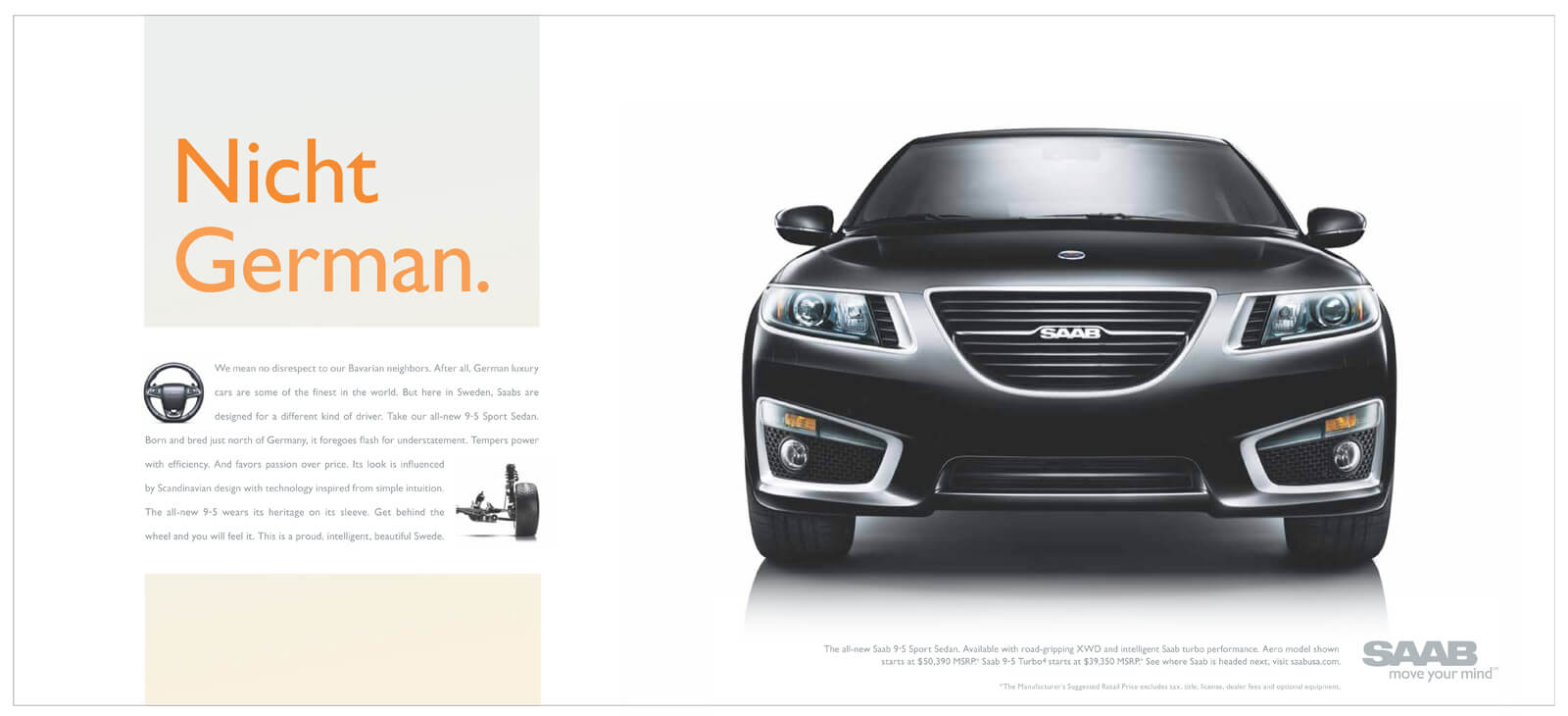 When marketing goes wrong Saab advert showing a car front view with brand messaging.