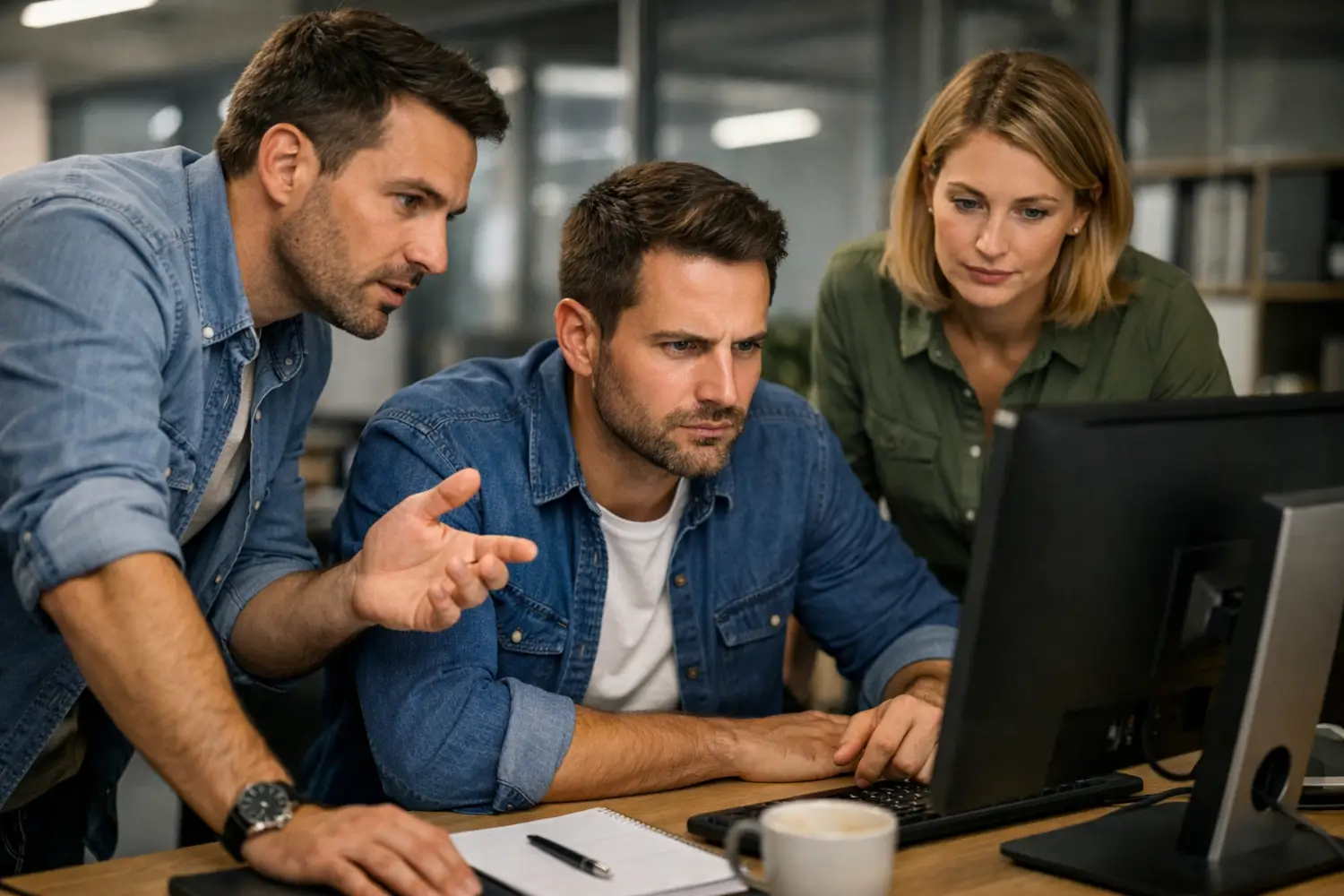 Digital marketing vs in-house marketing team analysing campaign performance and discussing strategy at computer