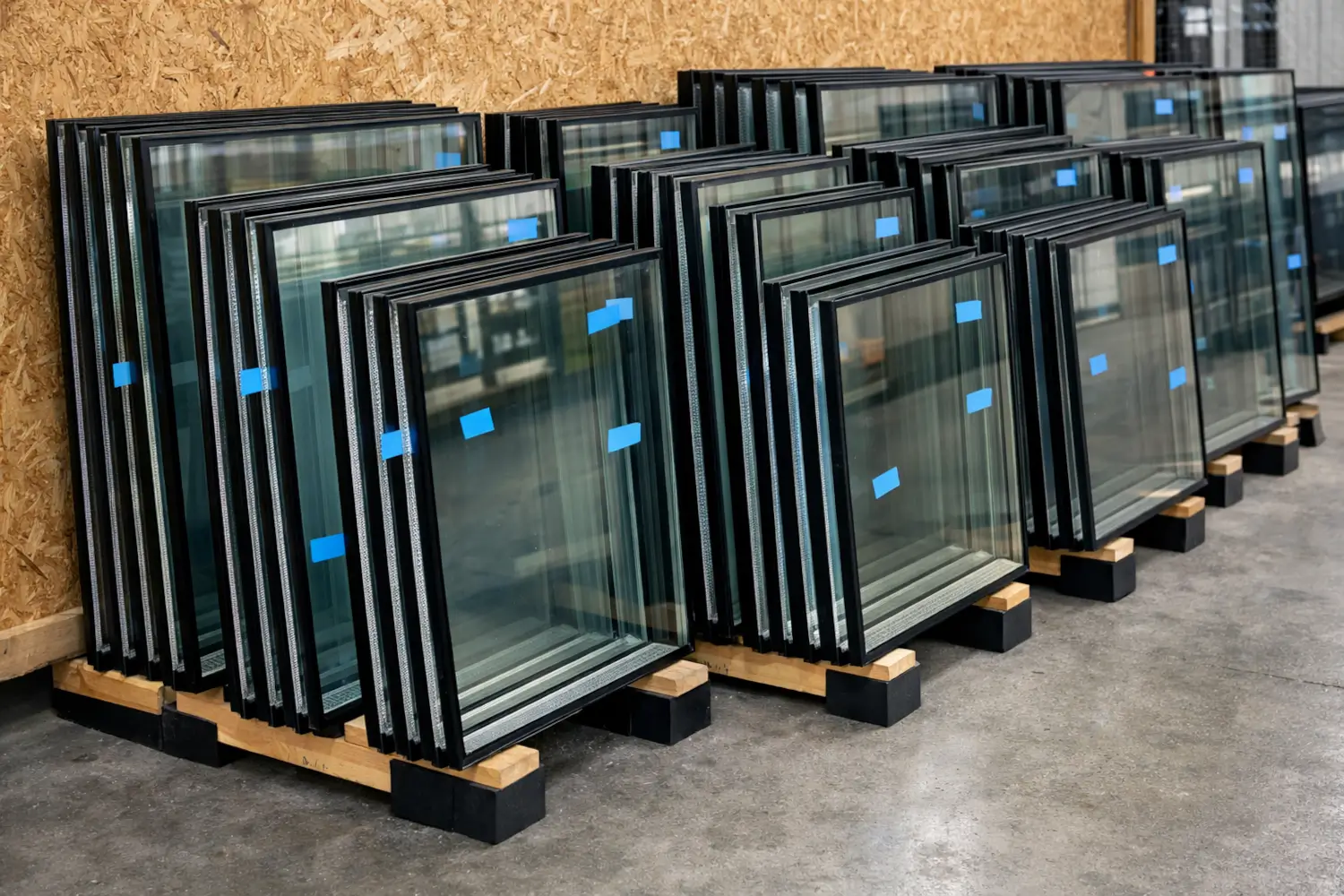 BS EN 1279 explained insulating glazing units stacked in factory showing sealed double glazing panels ready for inspection