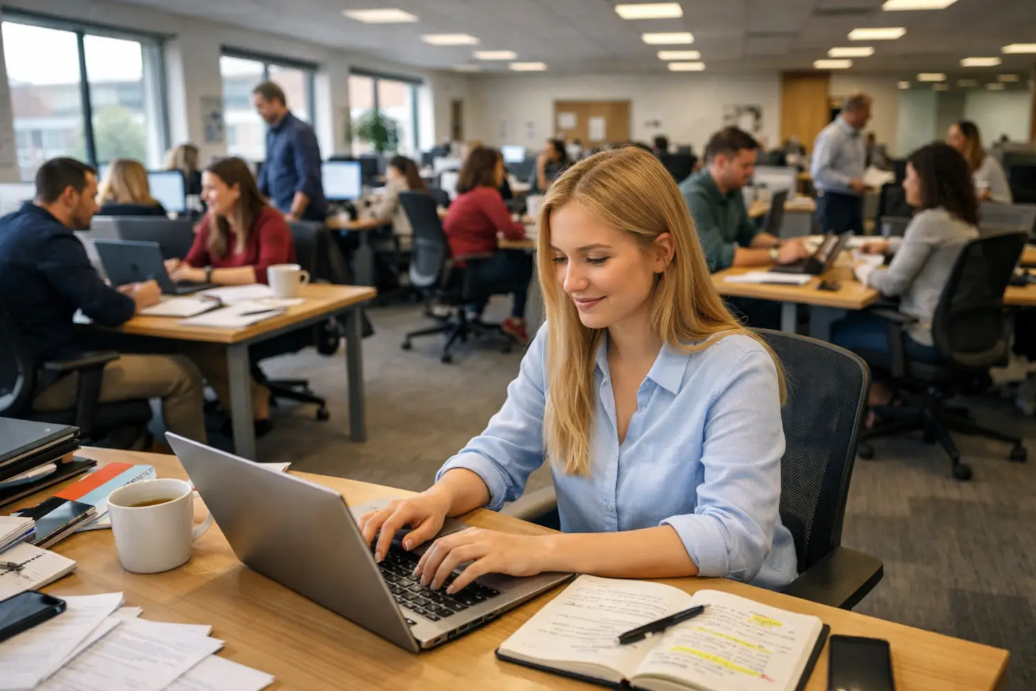 Content marketing for home improvement companies showing a team working in a busy office creating and managing digital content